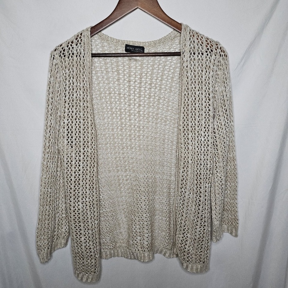 Womens Vintage VTG Yarn Art Open Knit Open Front Cardigan Sweater Size XL